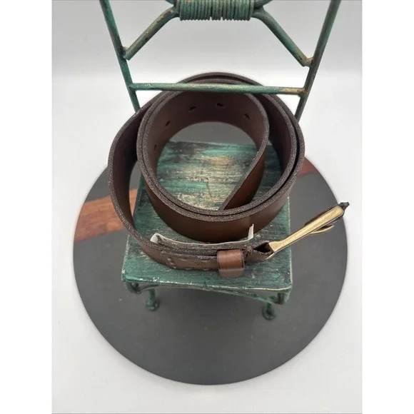 Men's Timberland NWT Brown Leather Belt Brass Buckle Size 36 - Picture 2 of 8